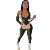 Nightclub Zipper High Elastic Suede Halter Backless Stitching Jumpsuit